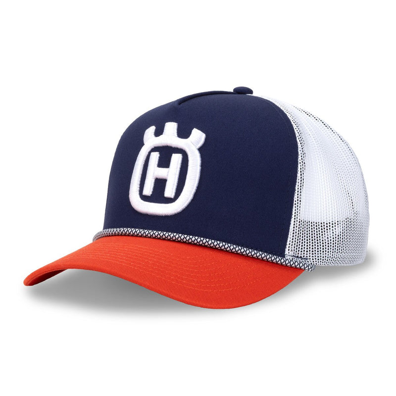 Load image into Gallery viewer, Husqvarna Hat Navy Orange White Mesh 
