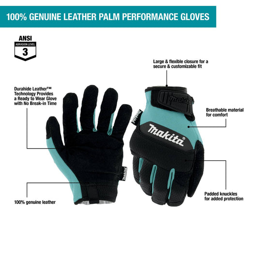 Makita Gloves 100% Genuine Leather‑Palm Performance