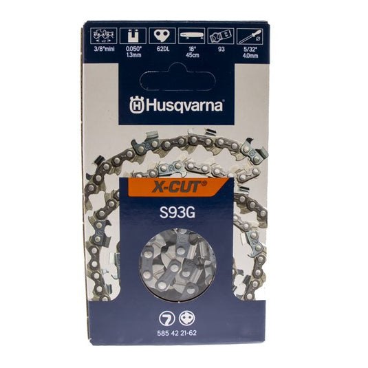 Husqvarna Chainsaw Chain S93G-62 18" 3/8 Mini, .050 62 Semi-Chisel OEM 585422162
