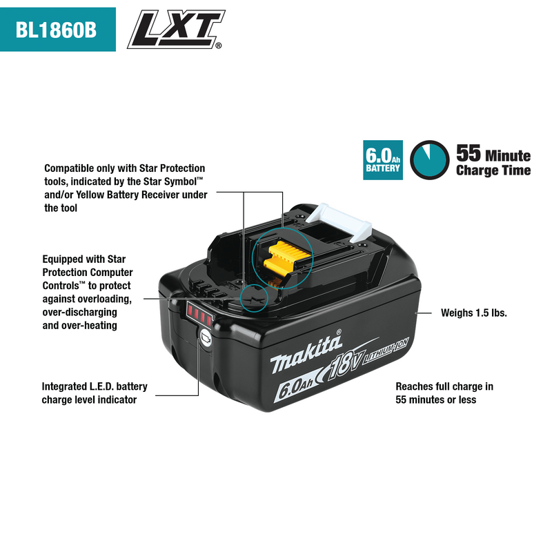 Load image into Gallery viewer, Makita 18V LXT® Lithium-Ion 6.0Ah Battery, 2/pk BL1860B-2 Default Title

