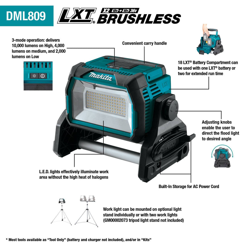 Load image into Gallery viewer, Makita 18V X2 LXT® Lithium-Ion Cordless/Corded Work Light (Light Only) DML809
