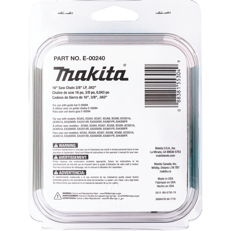 Load image into Gallery viewer, Makita 16&quot; Saw Chain, 3/8” LP, .043”, 56, Low Kickback E-00240
