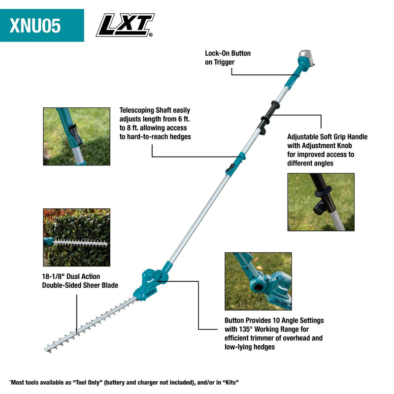 Load image into Gallery viewer, Makita 18V LXT® Lithium‑Ion Cordless 18&quot; Telescoping Articulating Pole Hedge Trimmer Kit (4.0Ah) XNU05SM1
